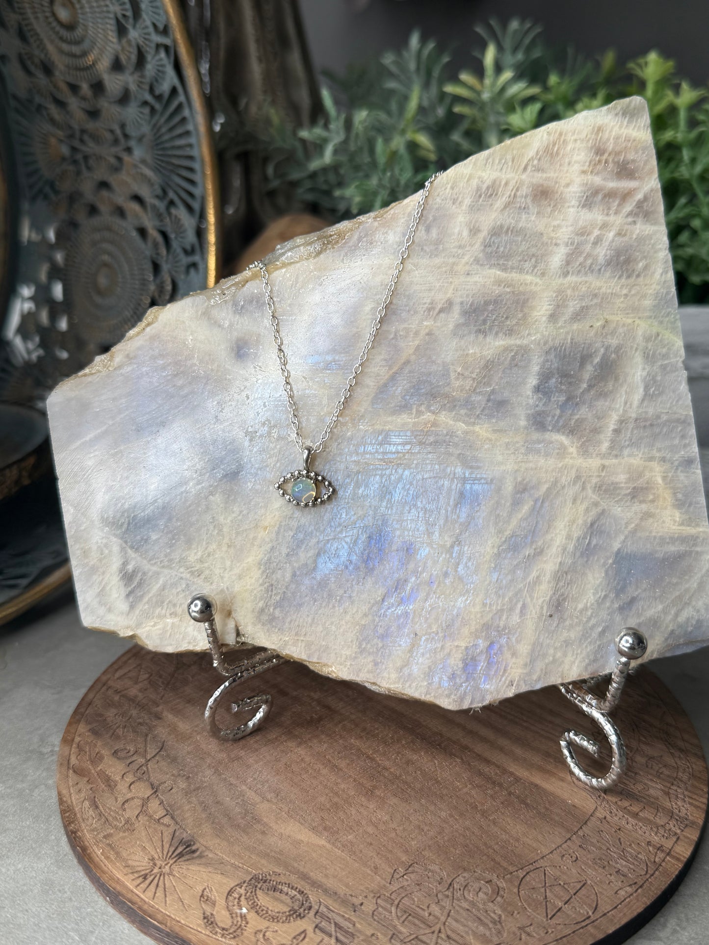 Opal Evil Eye mini pendant Crystal necklace