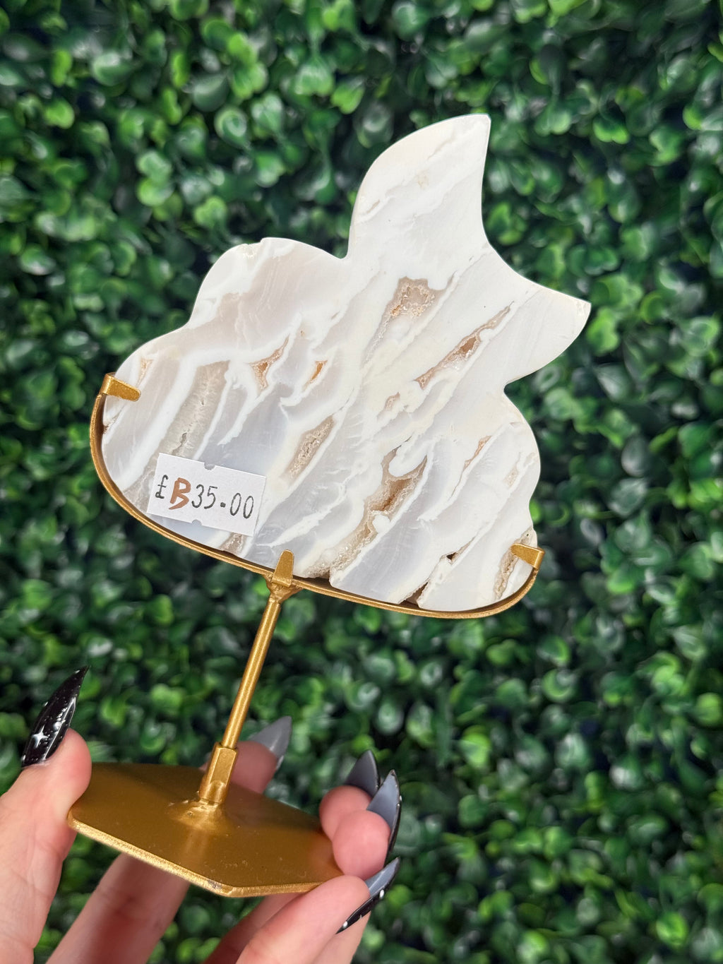 White Plume Agate Cloud & Moon Crystal Carving - B