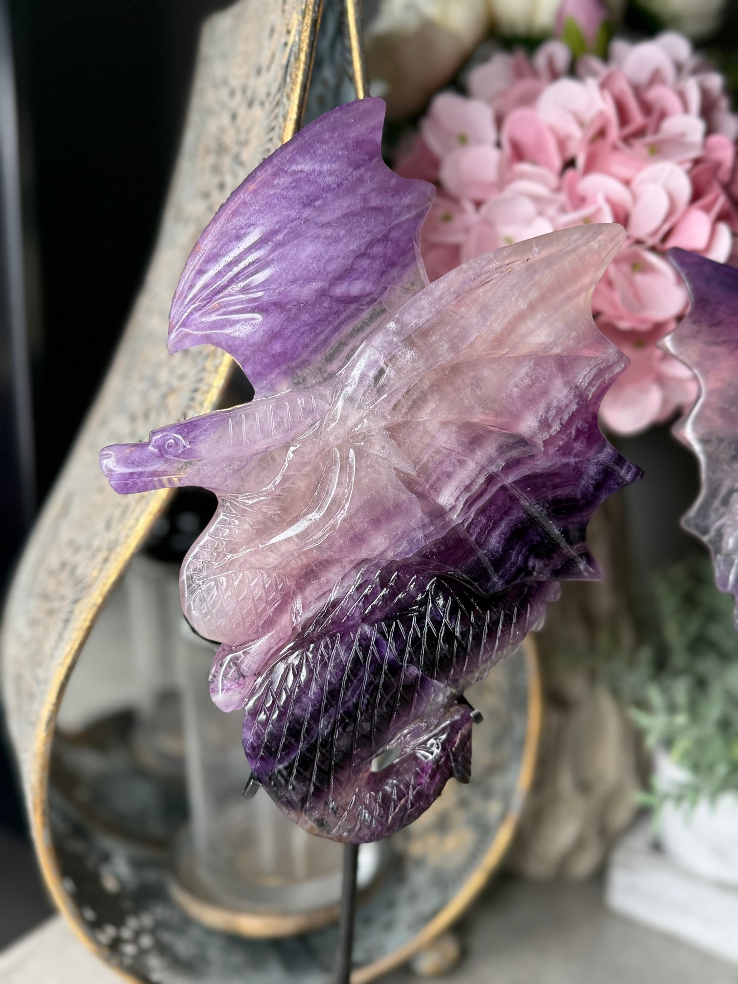 Statement Fluorite Dragon Carvings