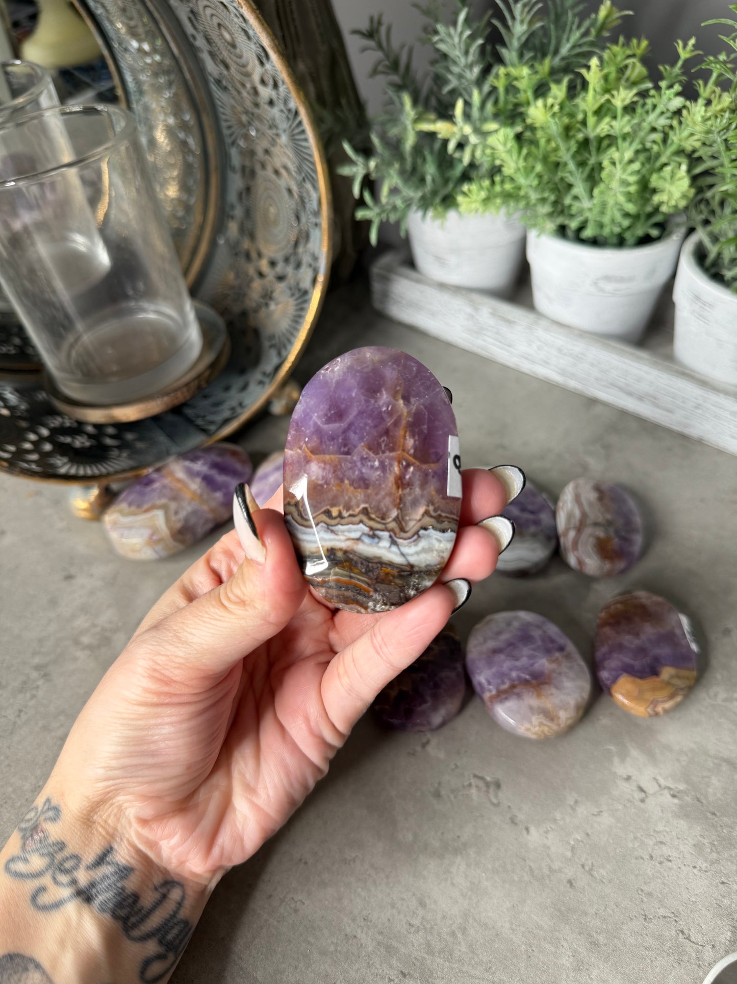 Amethyst x Crazy Lace Agate Palmstone