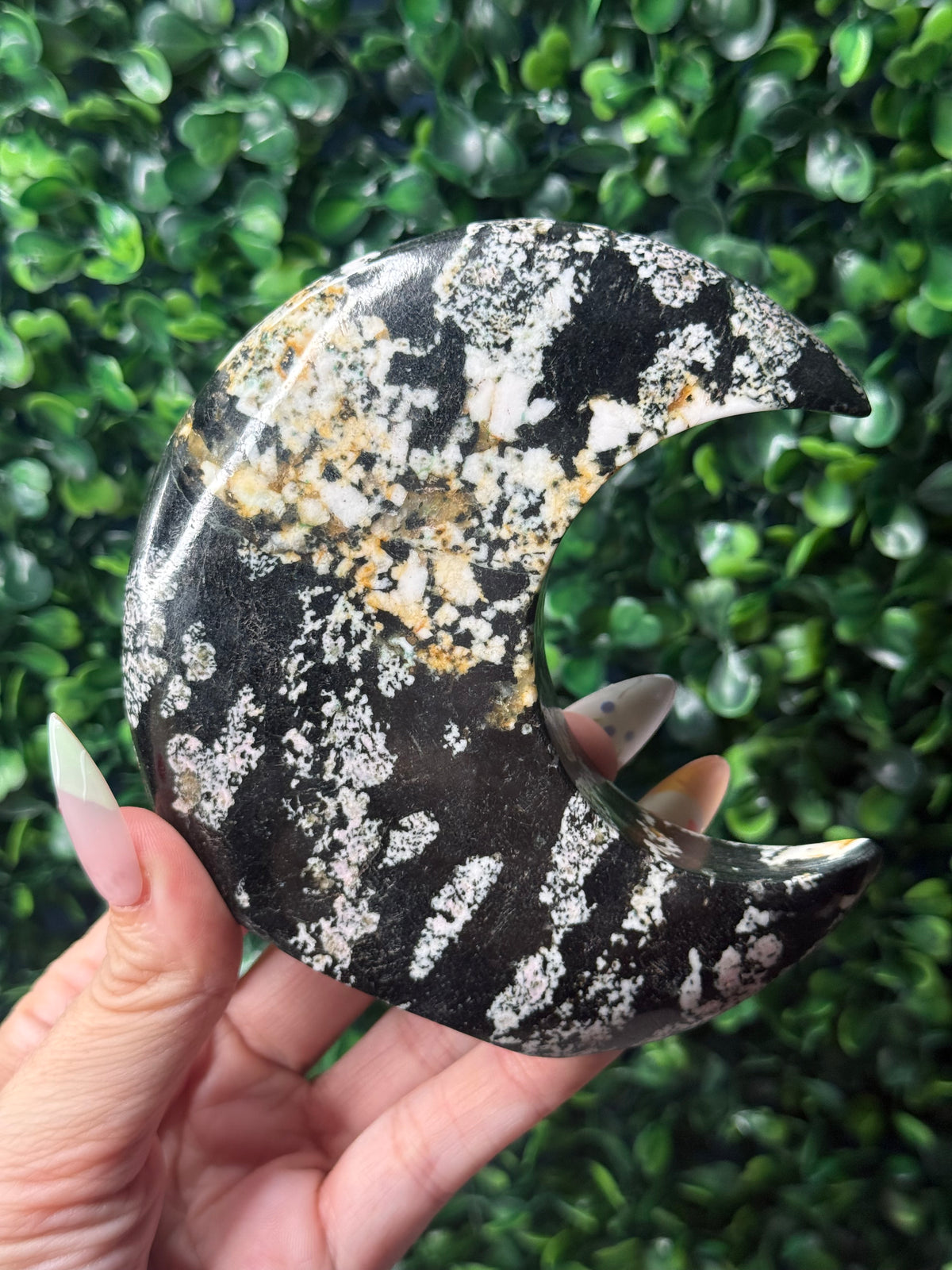 Snowflake Obsidian Standing Moon Crystal Carving - Pakistan - B