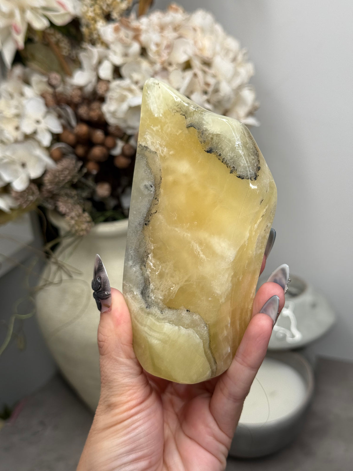 Yellow Aragonite Freeform Crystal Carvings U - Pakistan