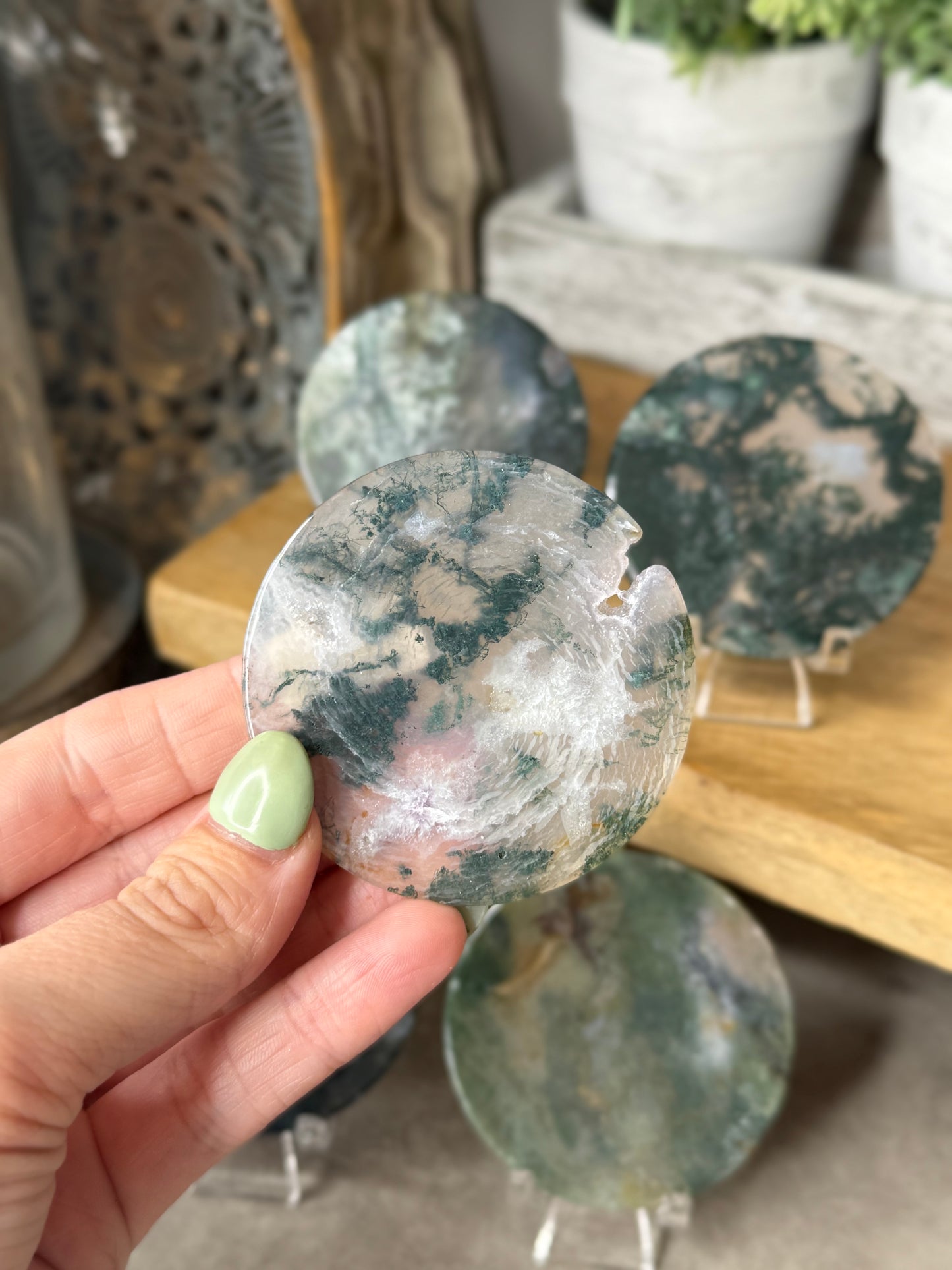 Moss Agate Crystal Discs