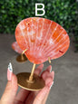 Pink Carnelian Shell Carving with Stand - Indonesian