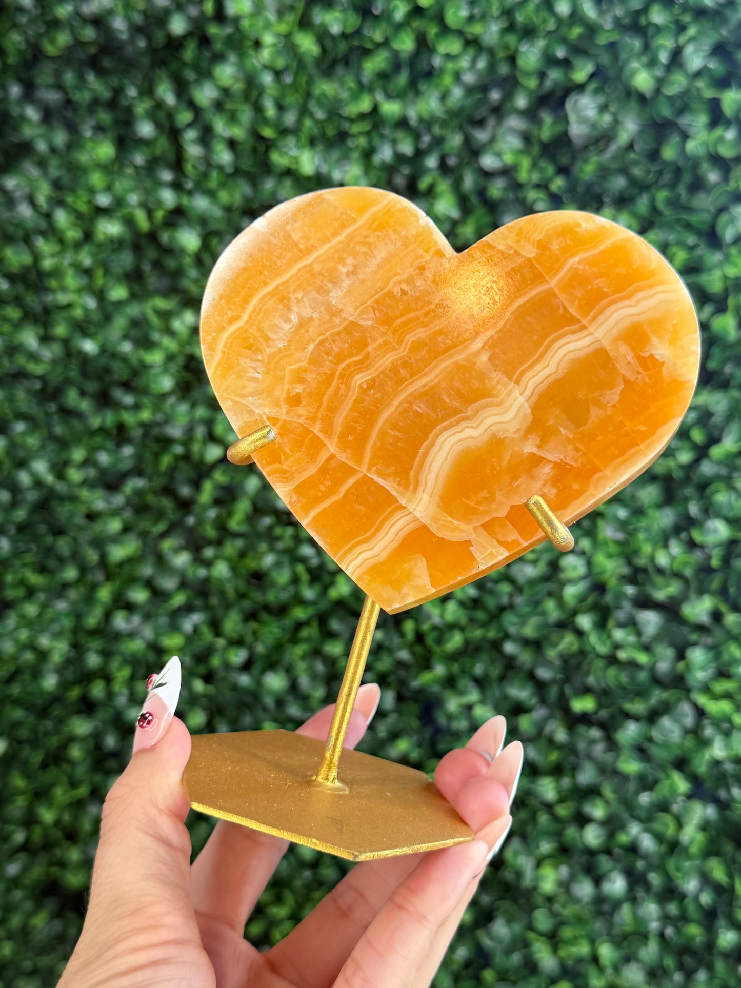 Orange Calcite Heart with Custom Gold Stand from India U