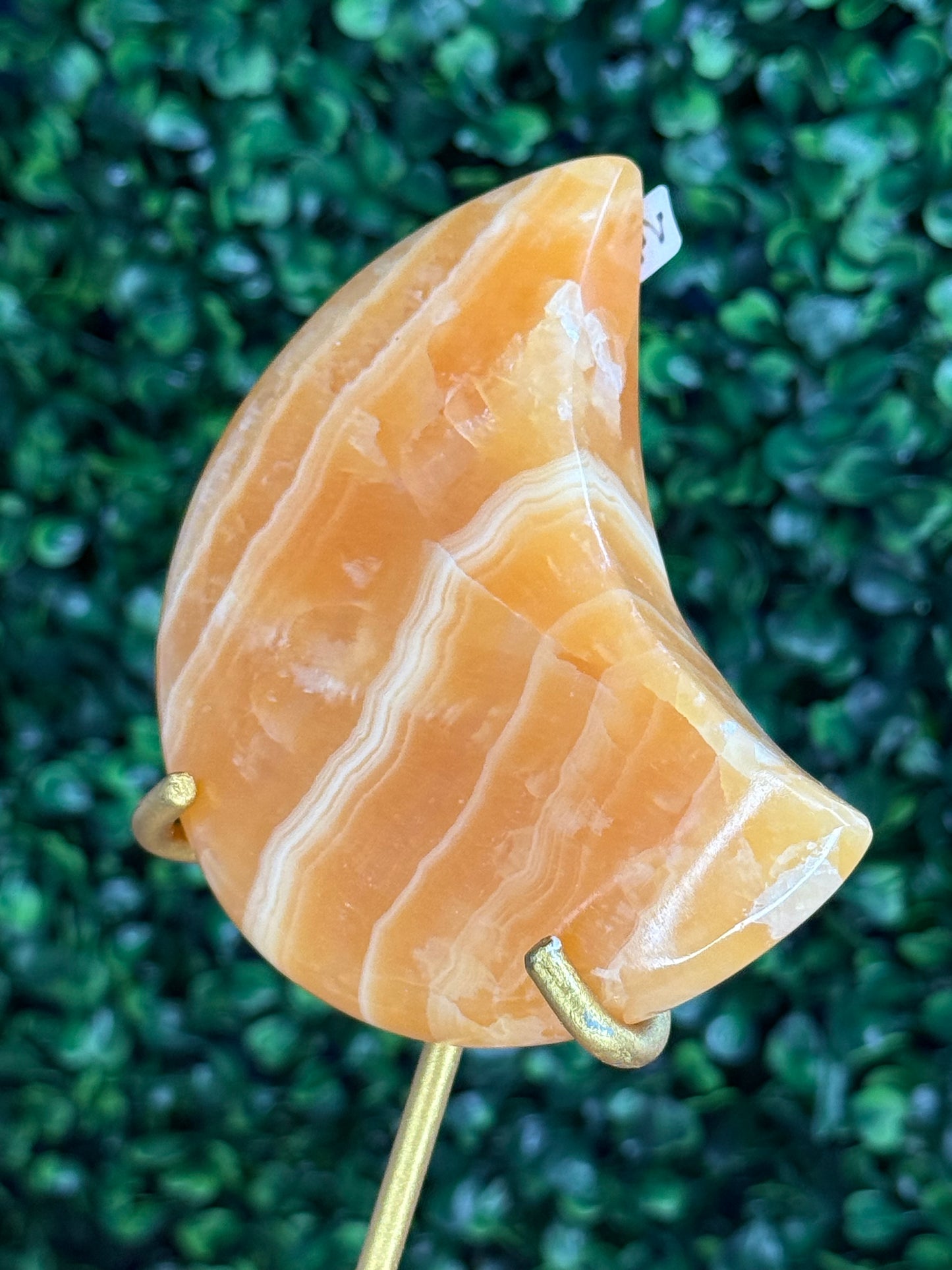 Orange Calcite Moon with Custom Gold Stand from India V
