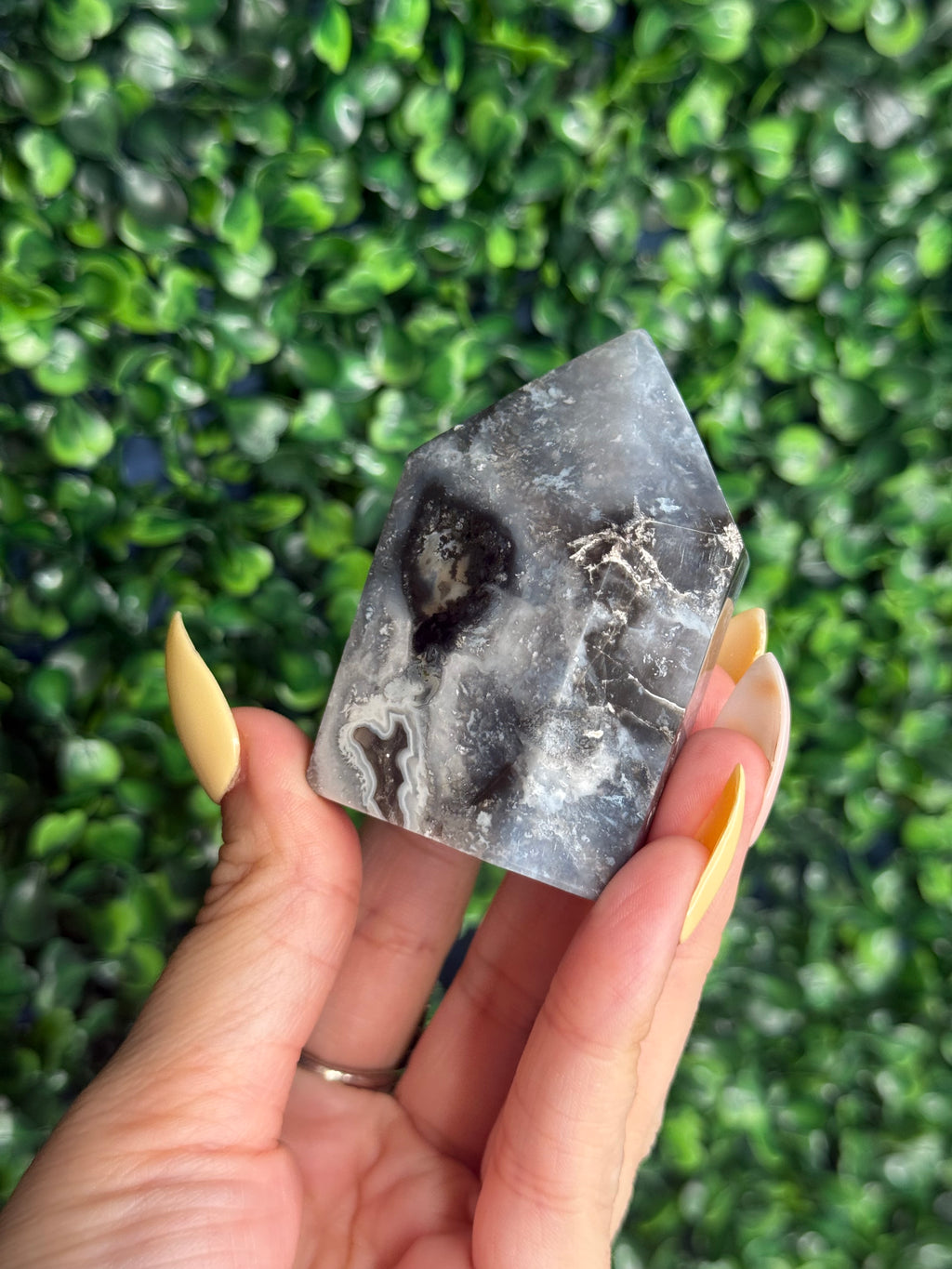 Blue Plume Agate Heart Tower Carving from Indonesia J