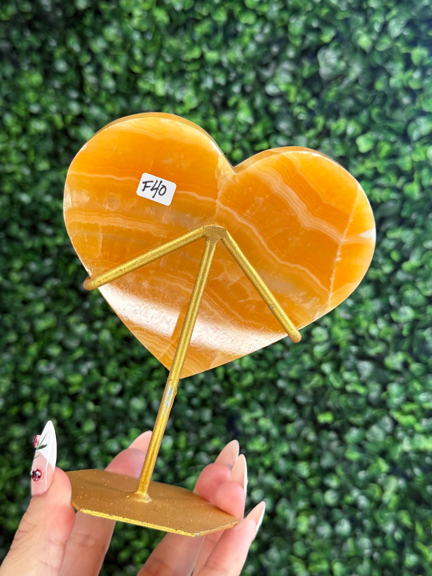 Orange Calcite Heart with Custom Gold Stand from India F