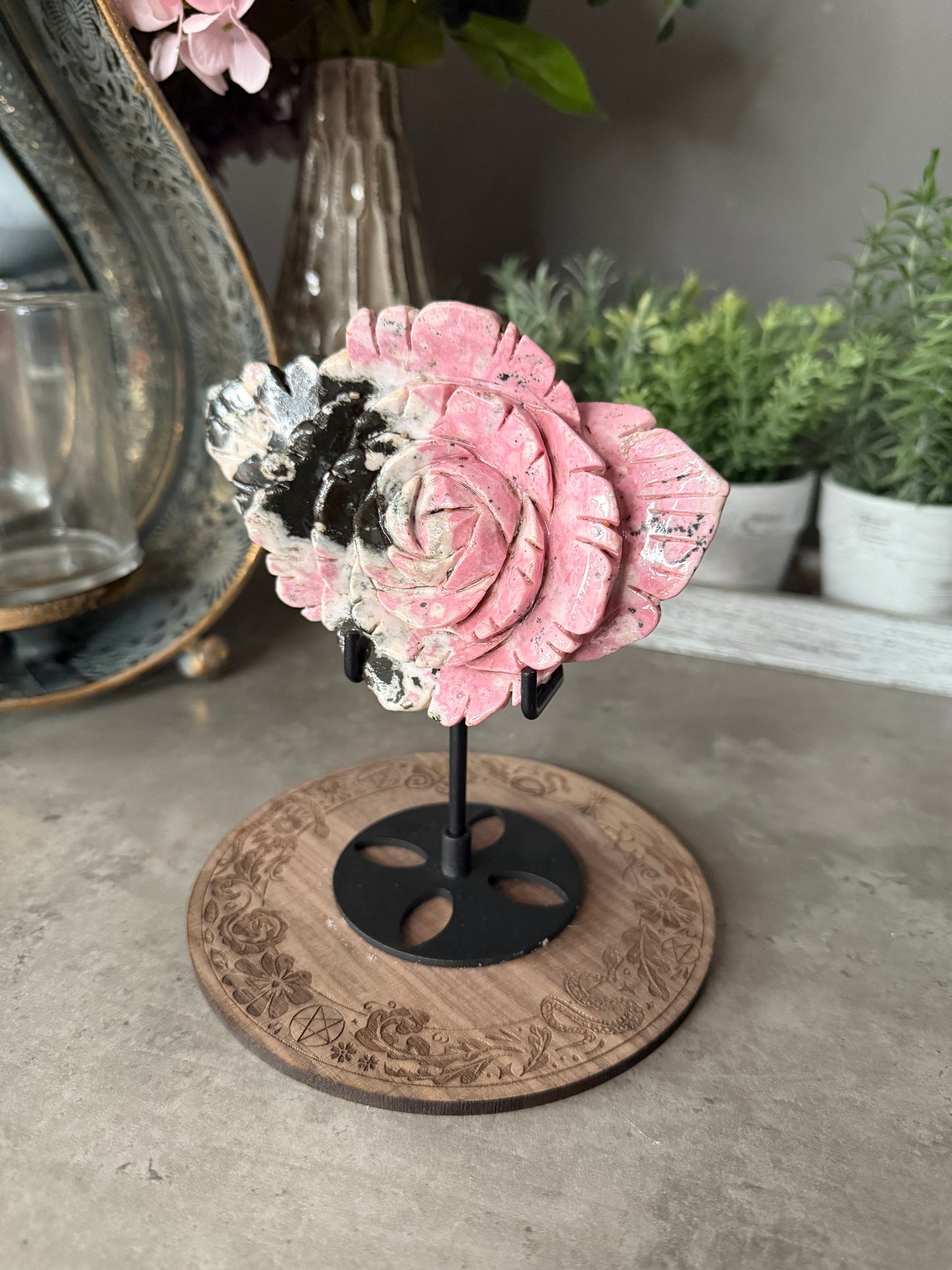 Peruvian Rhodonite Flower and Stand