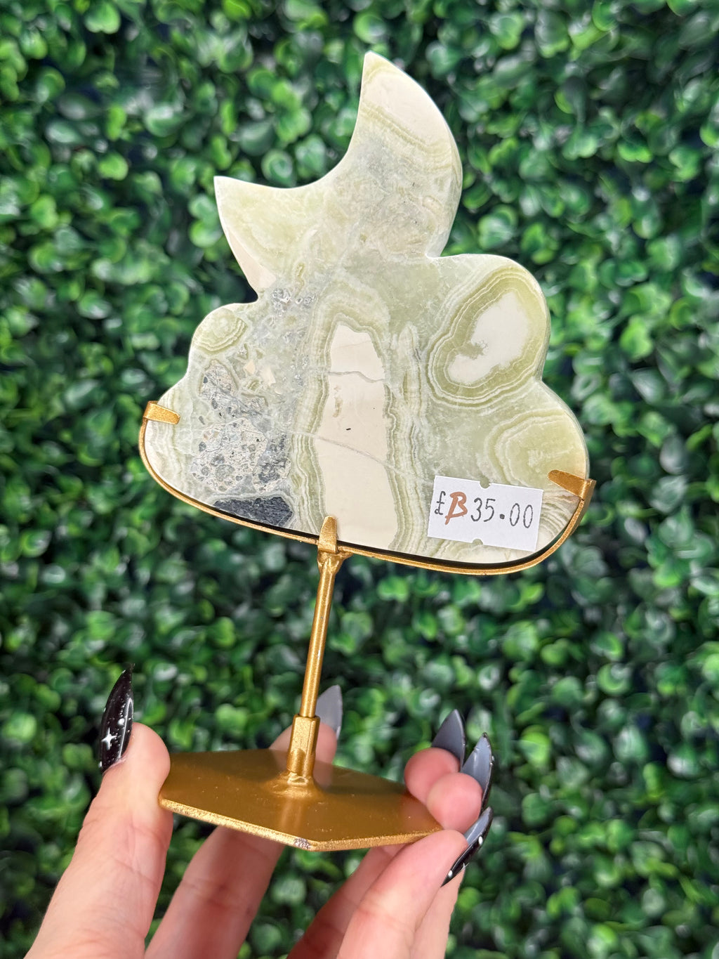 Green Milano Jasper Cloud & Moon Crystal Carving - B