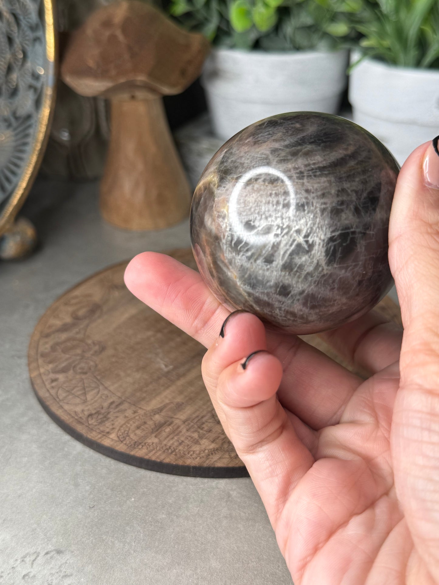 Black Moonstone Crystal Sphere - 134g