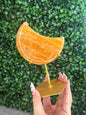 Orange Calcite Moon with Custom Gold Stand from India J