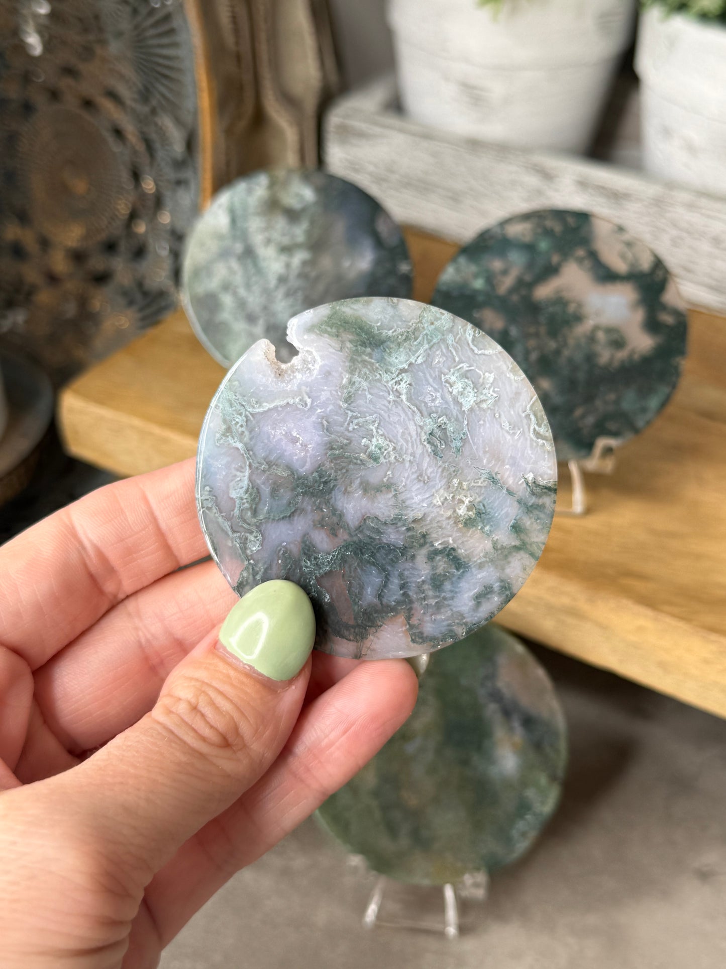 Moss Agate Crystal Discs