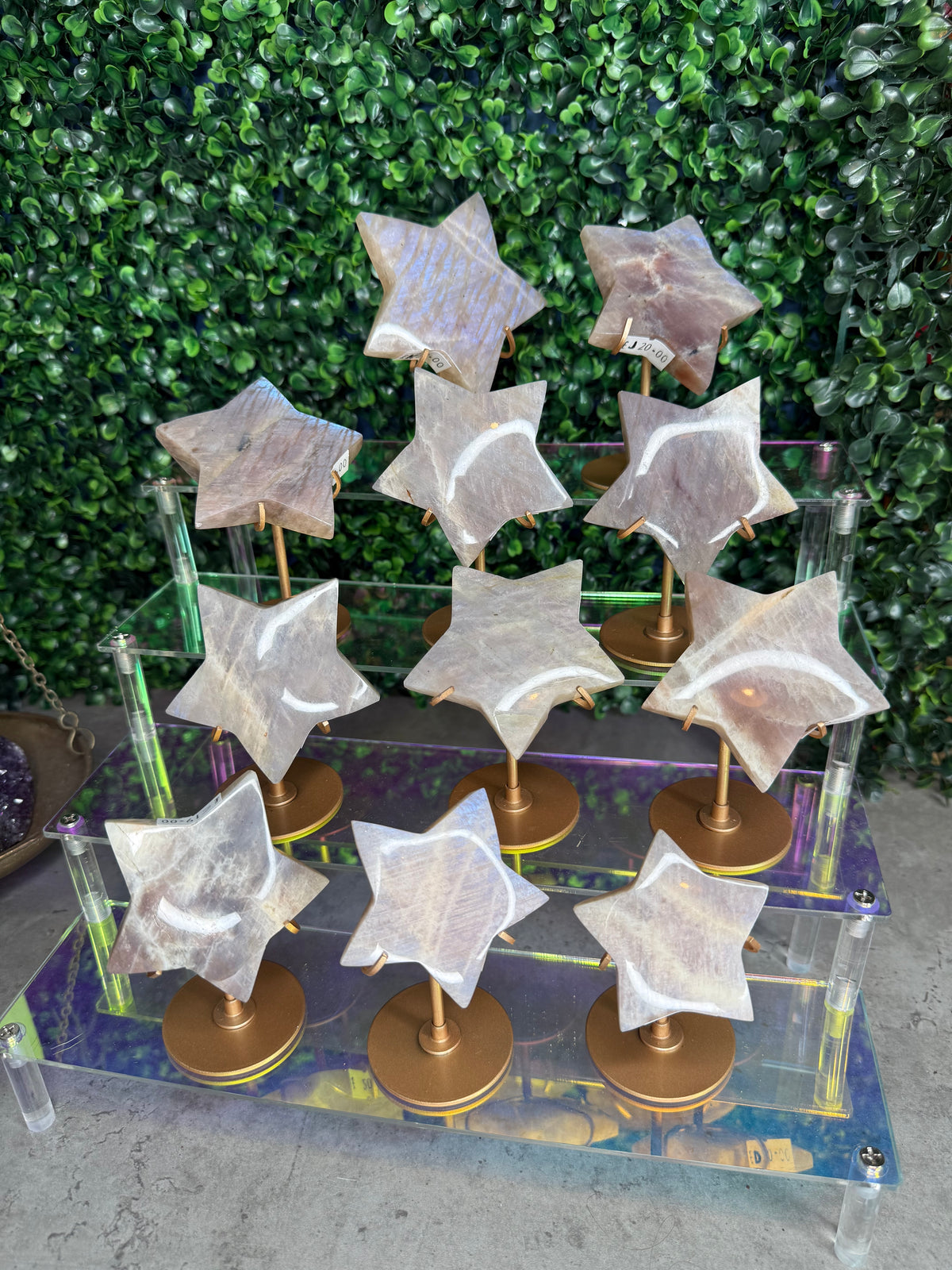 Moonstone Star Carving with Gold Stand – Choose Your Piece (60g–119g)