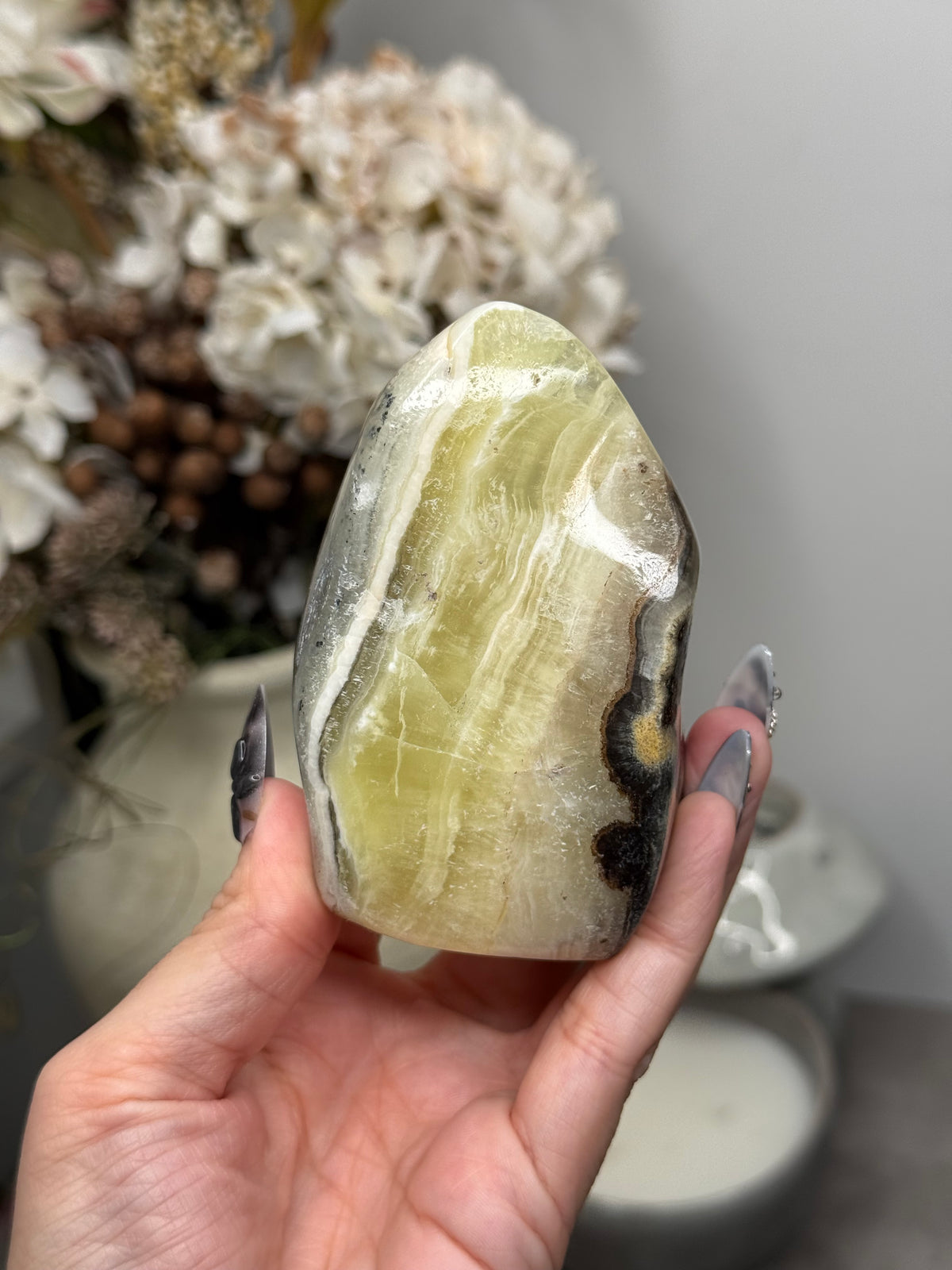 Yellow Aragonite Freeform Crystal Carvings B - Pakistan