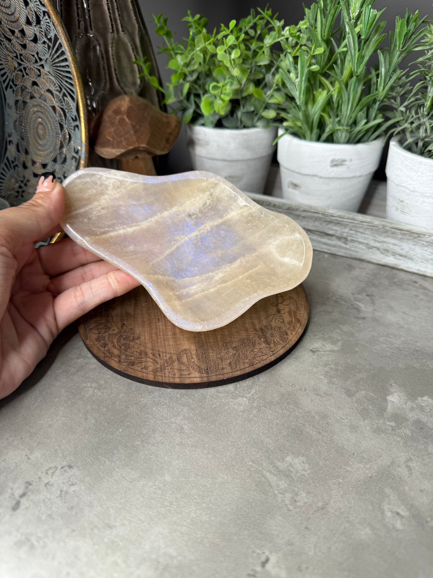 Peach Moonstone Crystal Tray with lots of flash