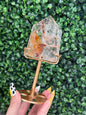 Golden Rutile in Quartz with Custom Gold Stand - Brazil