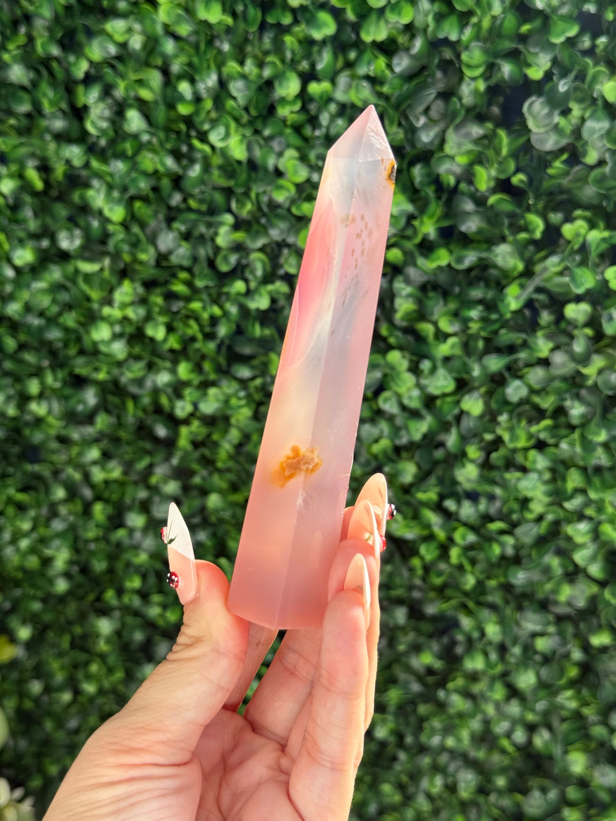 Pink Jelly Agate Obelisk Tower Crystal Carving - A 111g