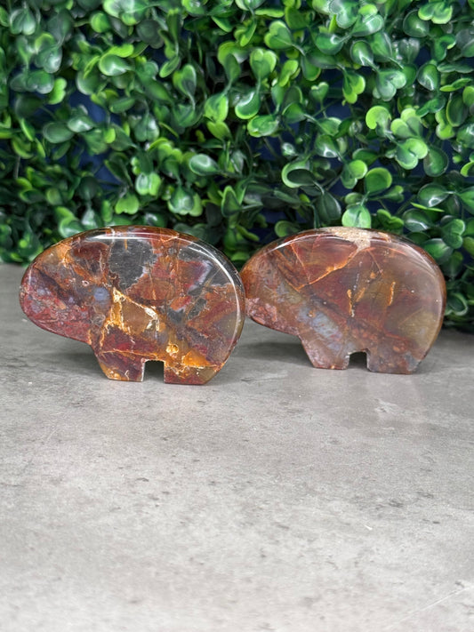 River Jasper Bear Crystal Carvings - Indonesia