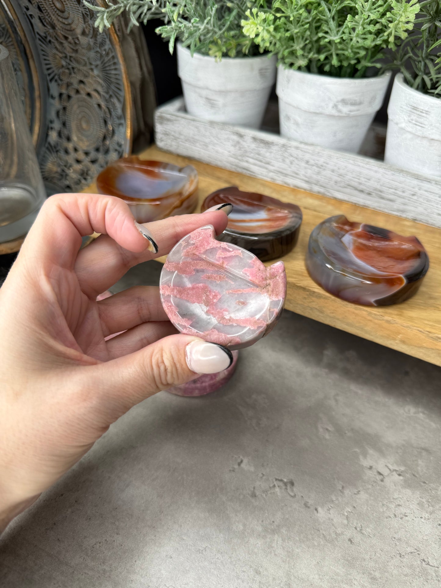 Rhodonite and Agate Cat Bowls