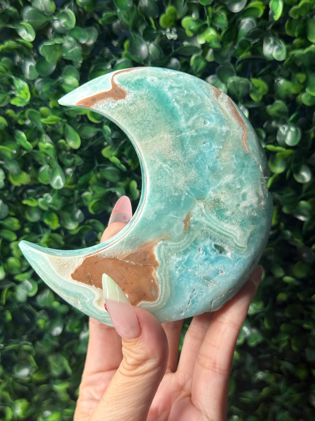 Blue Aragonite Standing Moon Crystal Carving - Pakistan - B
