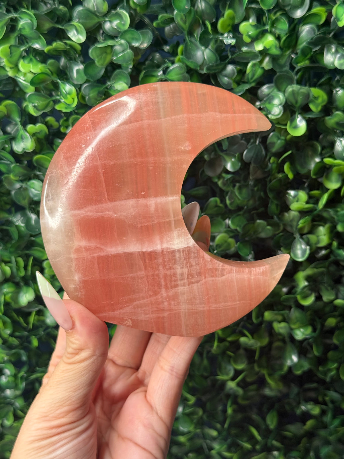 Rose Calcite Standing Moon Crystal Carving - Pakistan - A
