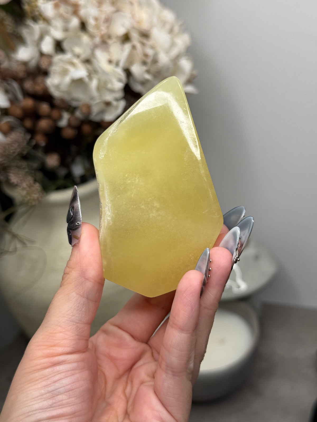 Yellow Aragonite Freeform Crystal Carvings E - Pakistan