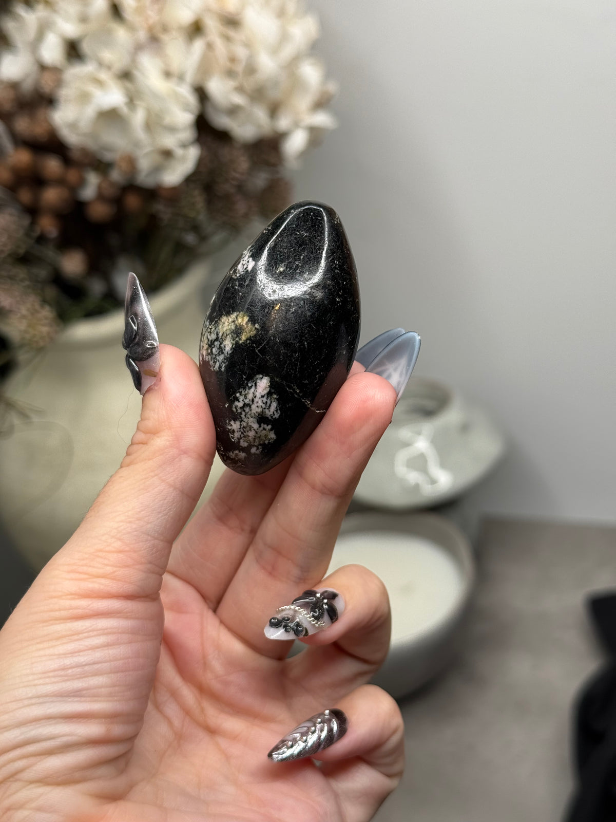 Snowflake Obsidian Shiva Palmstone Crystal Carving
