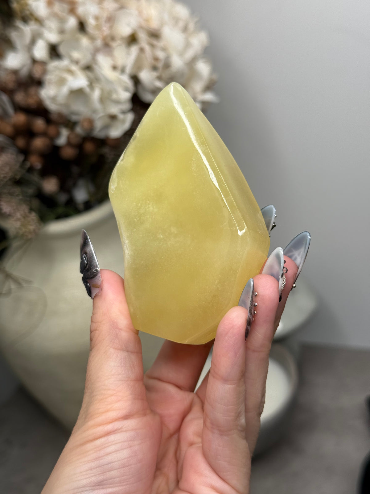 Yellow Aragonite Freeform Crystal Carvings E - Pakistan