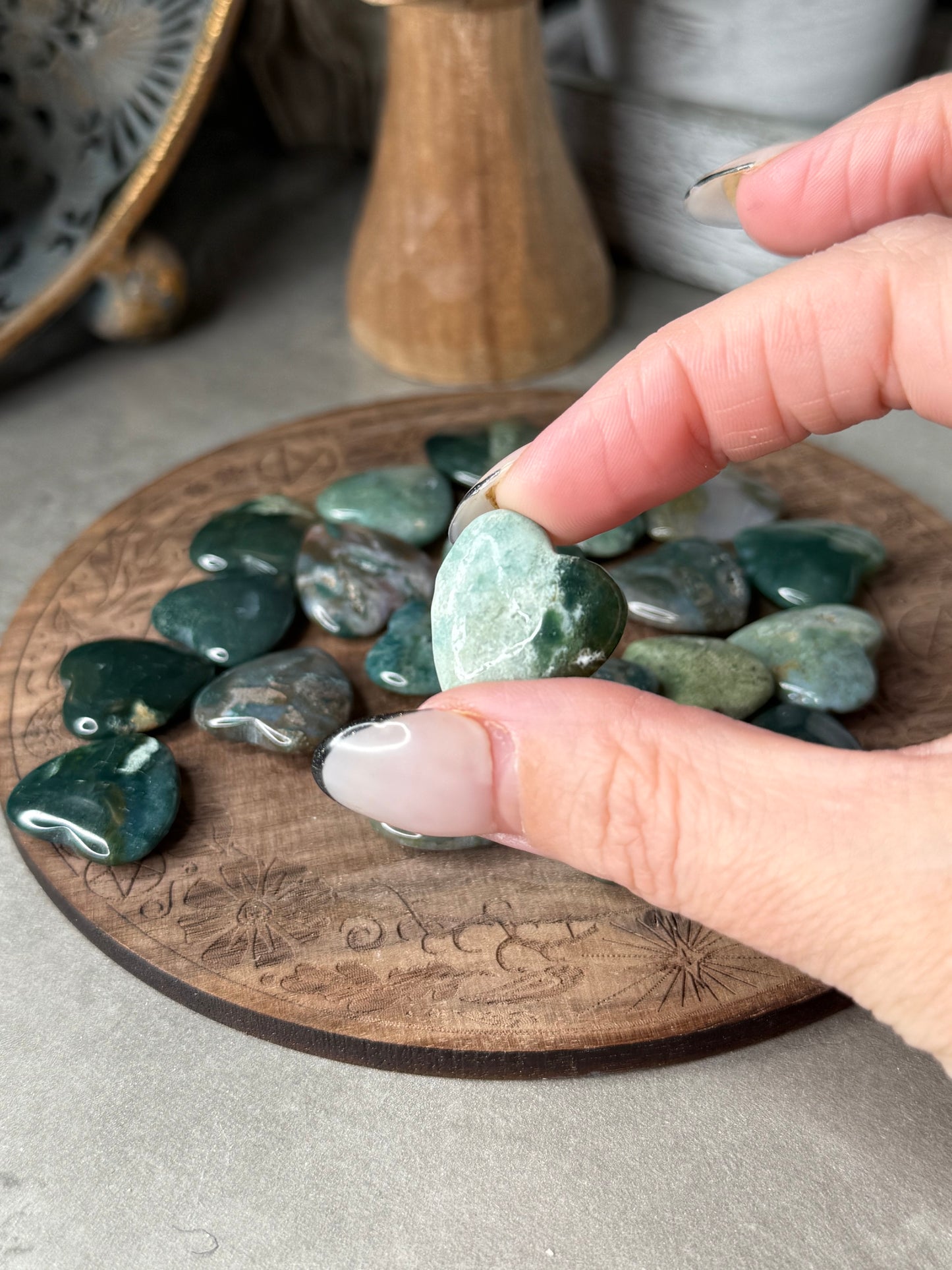 Moss Agate Mini Hearts