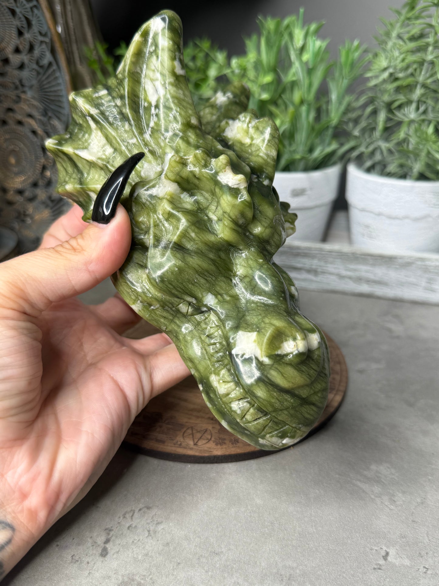 Large Green Jade Dragon Crystal Carving 815g