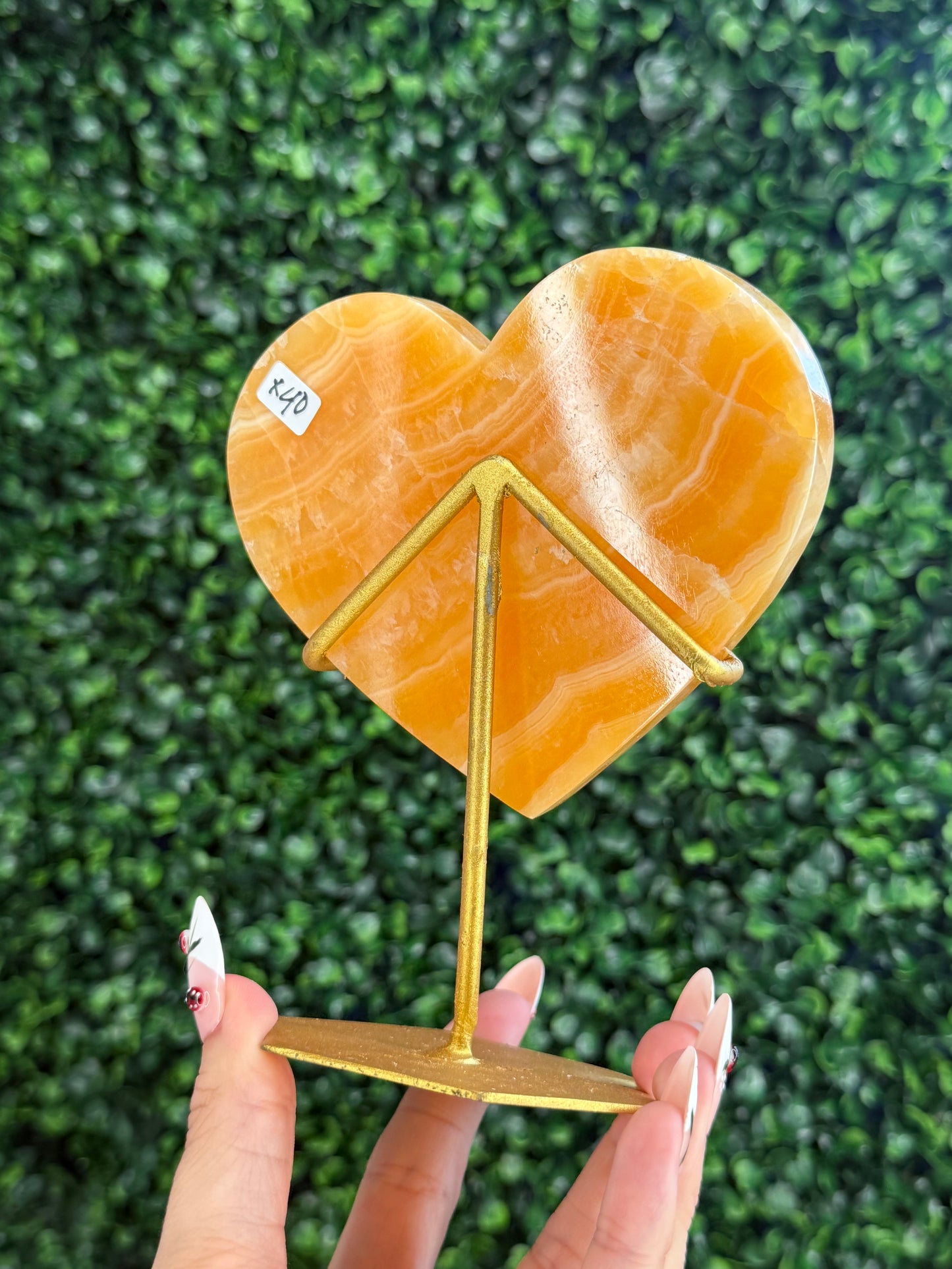 Orange Calcite Heart with Custom Gold Stand from India X
