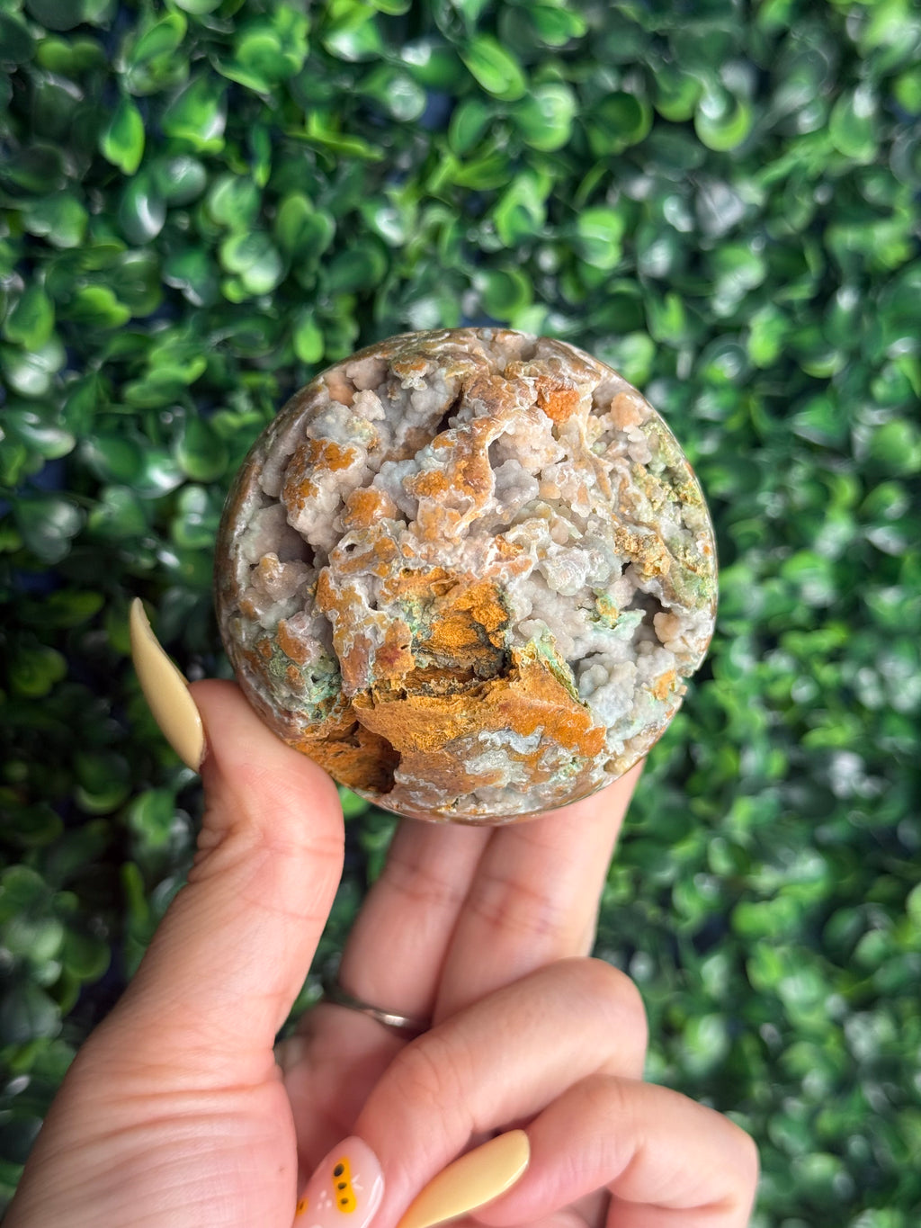 Half Polished Smithsonite Sphere Crystal Carving from Indonesia