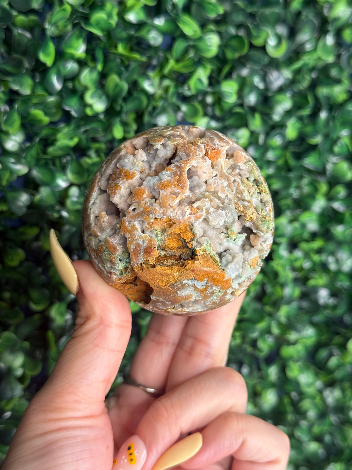 Half Polished Smithsonite Sphere Crystal Carving from Indonesia