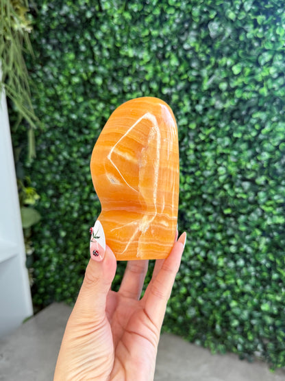 L Orange Calcite Polished Freeform Crystal Carvings from India A 800g