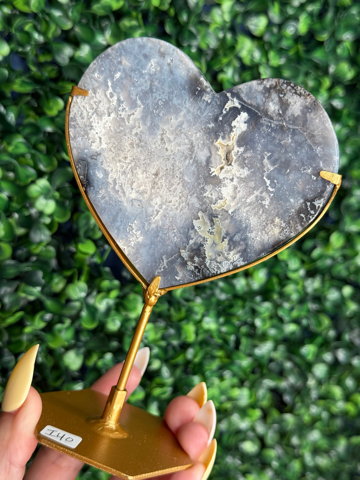 Blue Plume Agate Heart Crystal Carving from Indonesia I