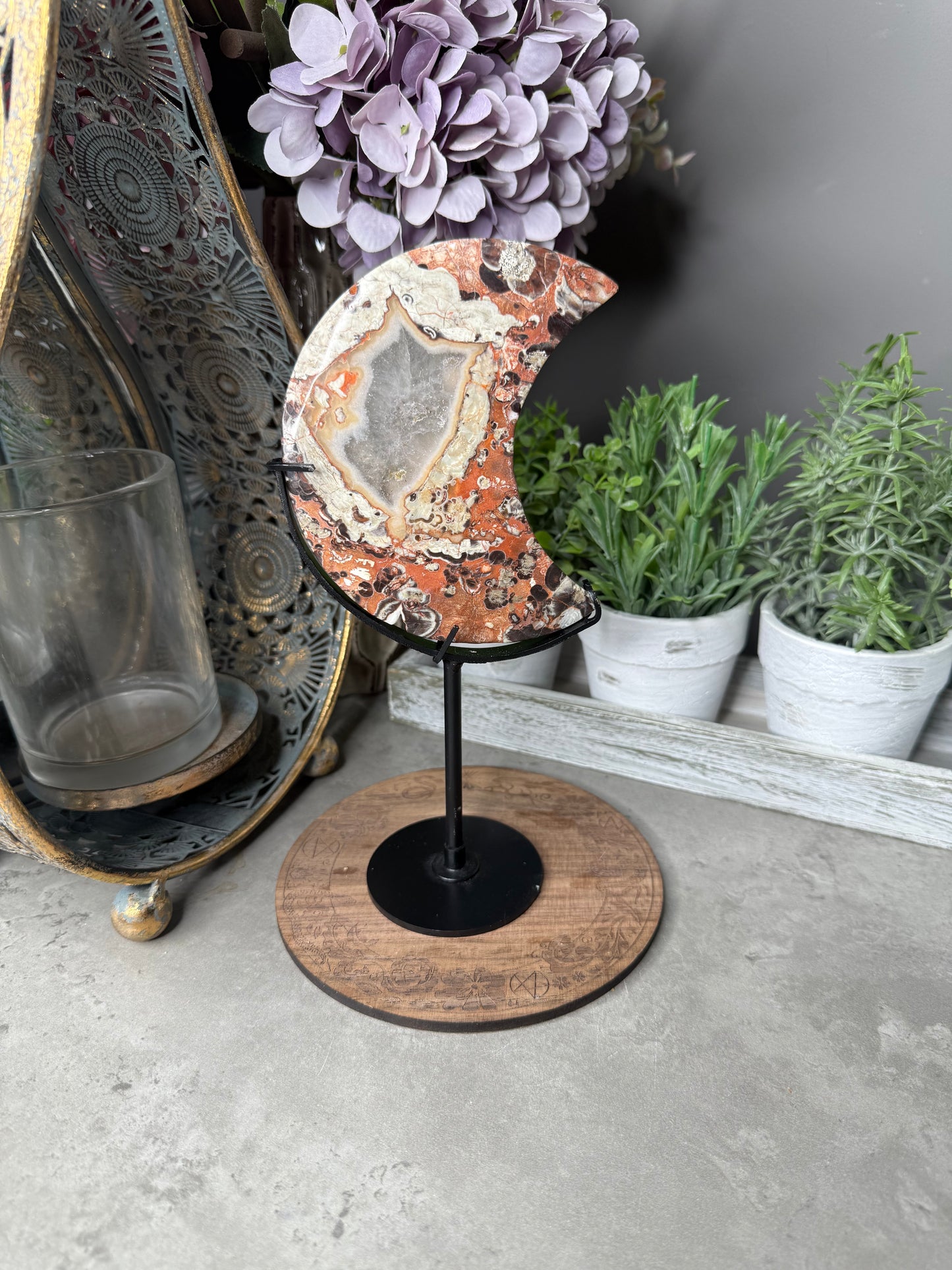 Money Agate Crystal Moon with Stand