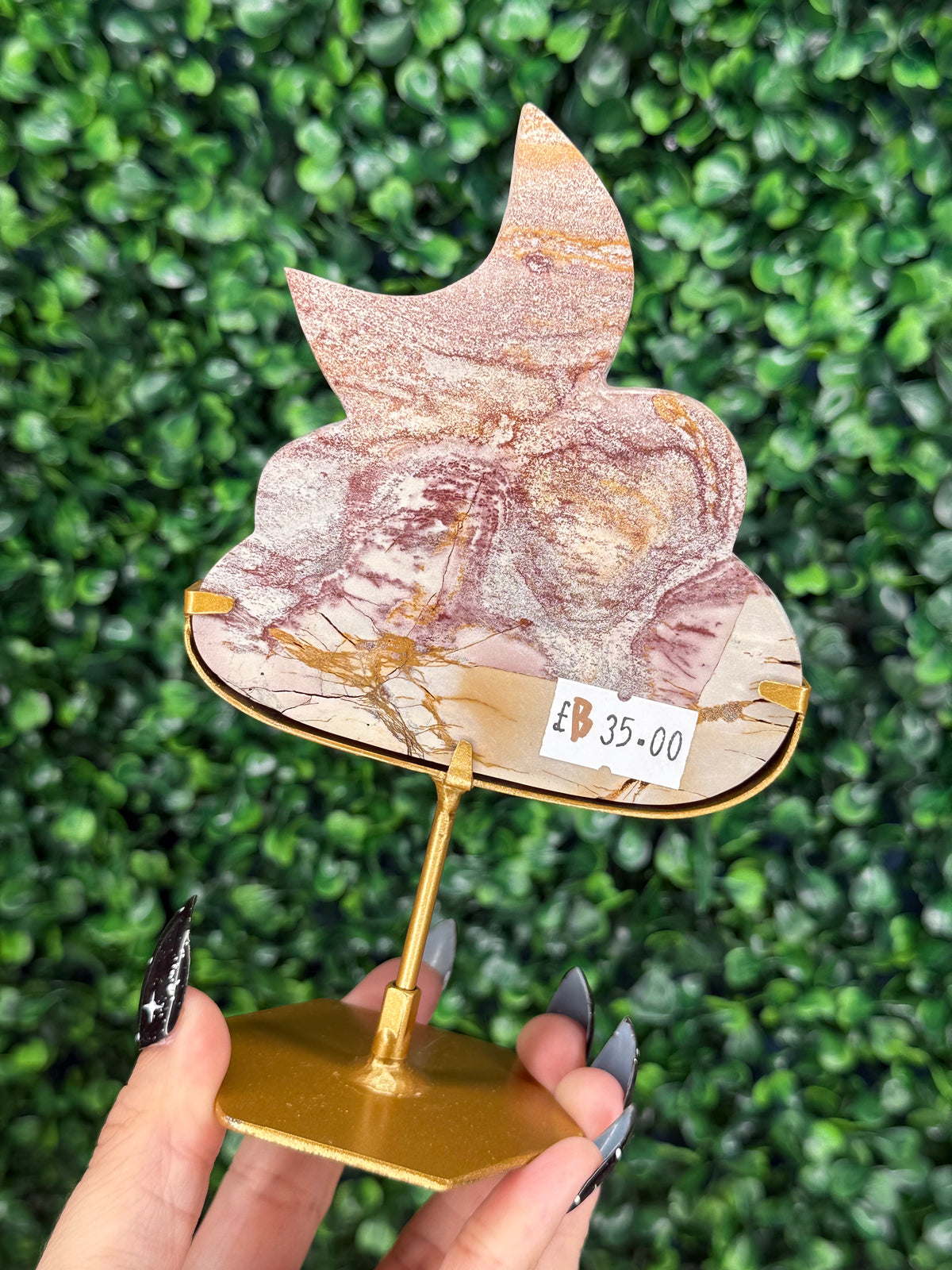 Pink Picture Jasper Cloud & Moon Crystal Carving - B