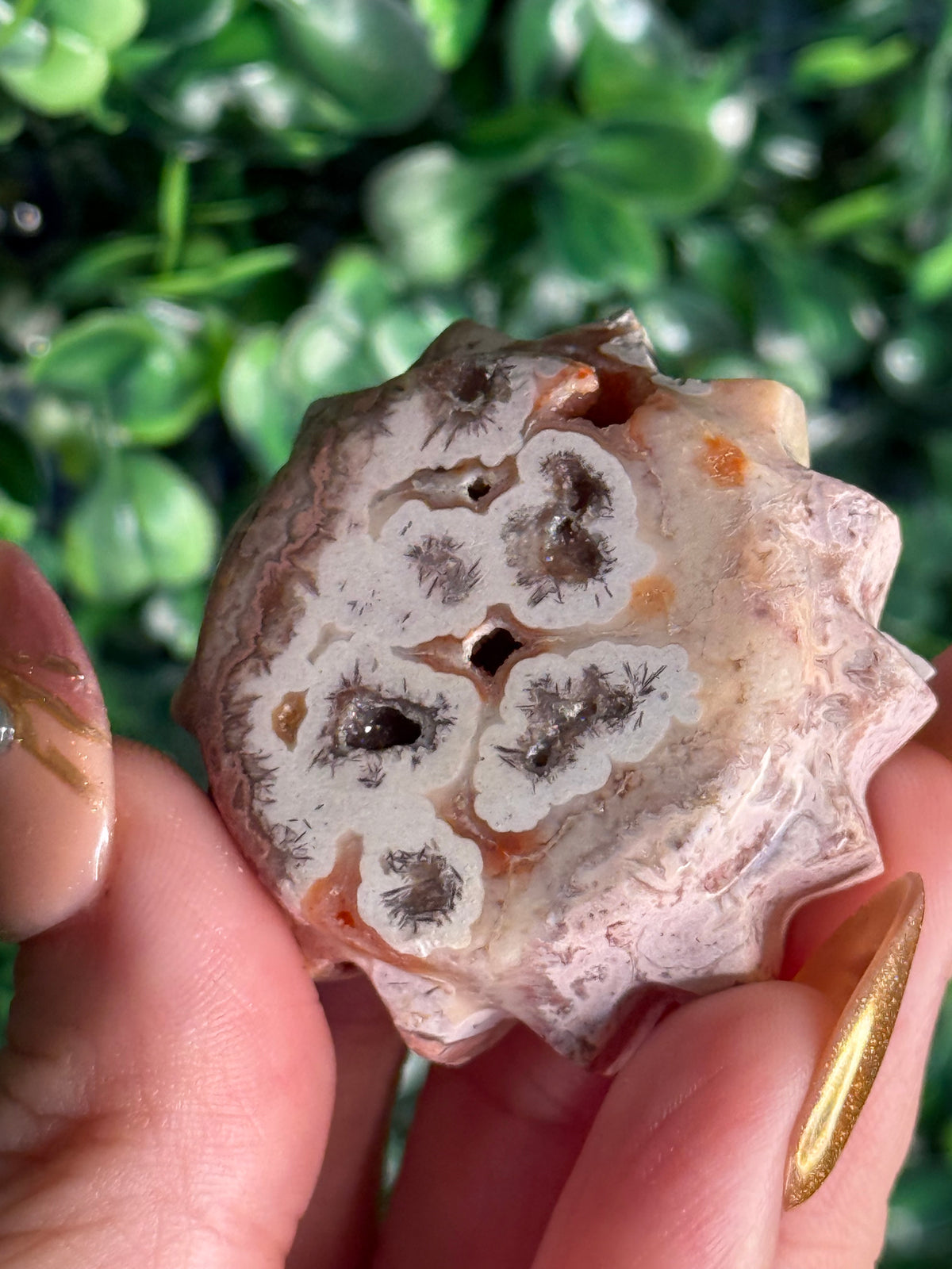Pink Crazy Lace Agate Sun Crystal Carving from Indonesia - F