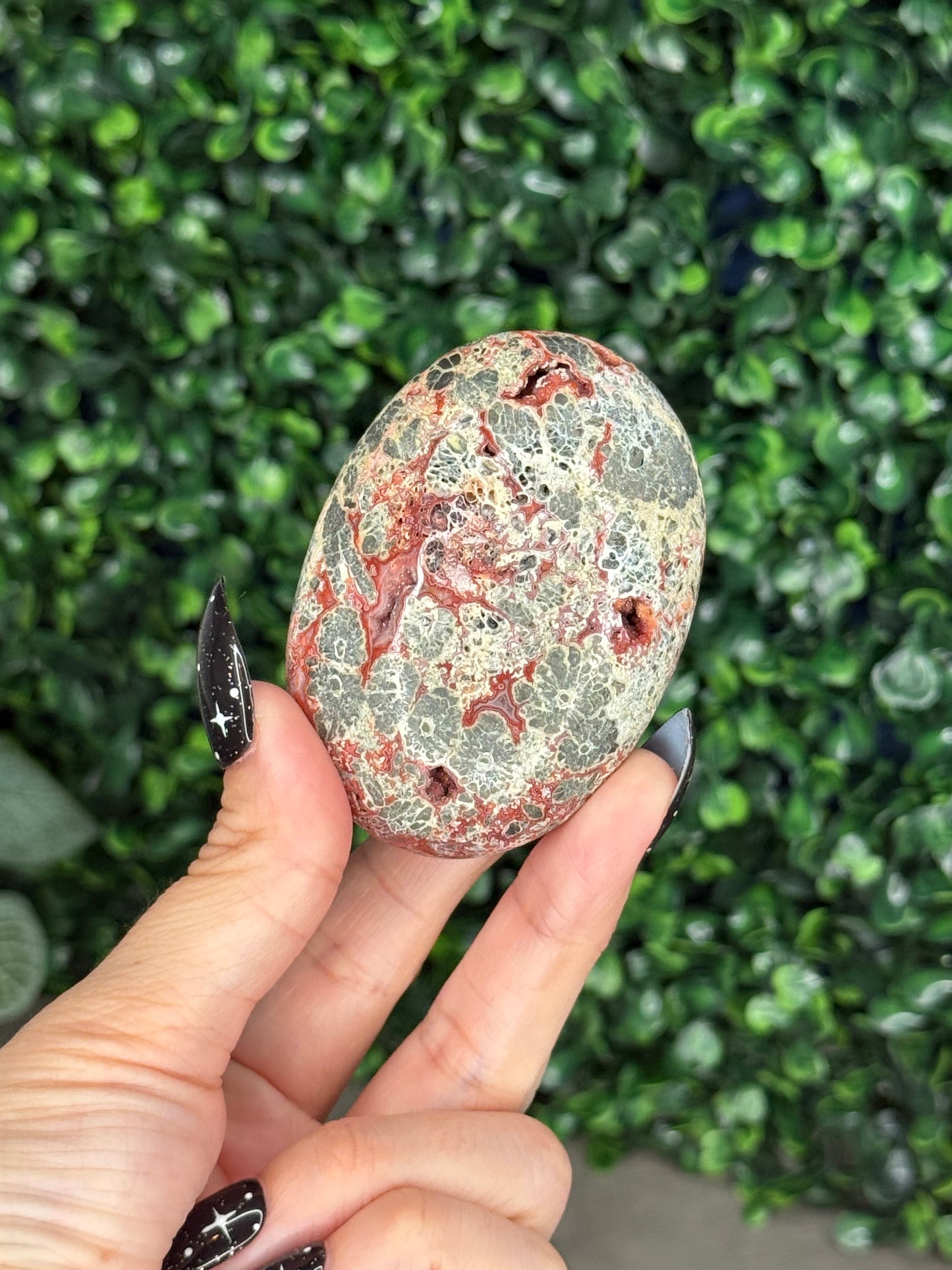 Red Marcasite palmstone Crystal carving J - Indonesia