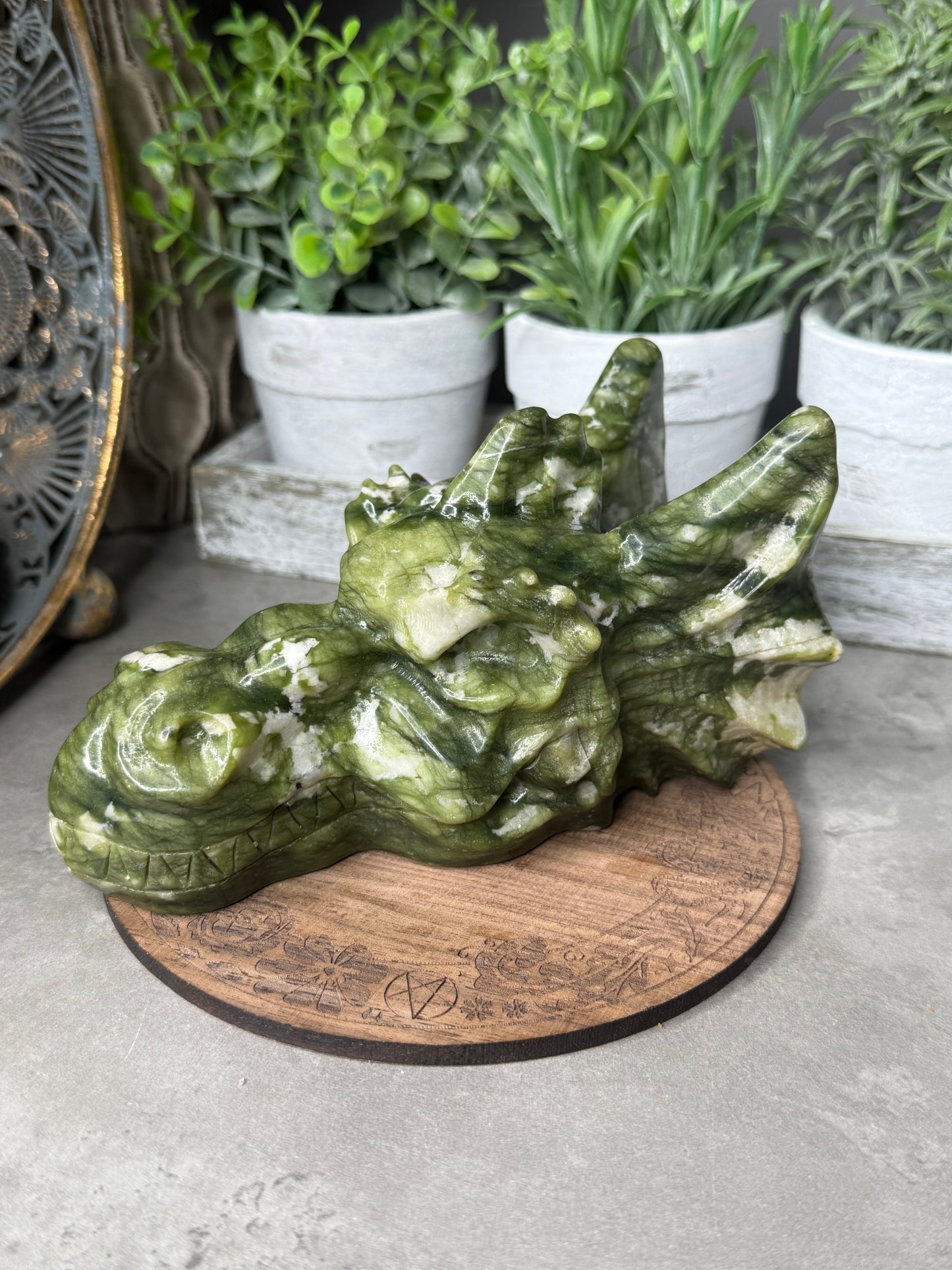 Large Green Jade Dragon Crystal Carving 815g