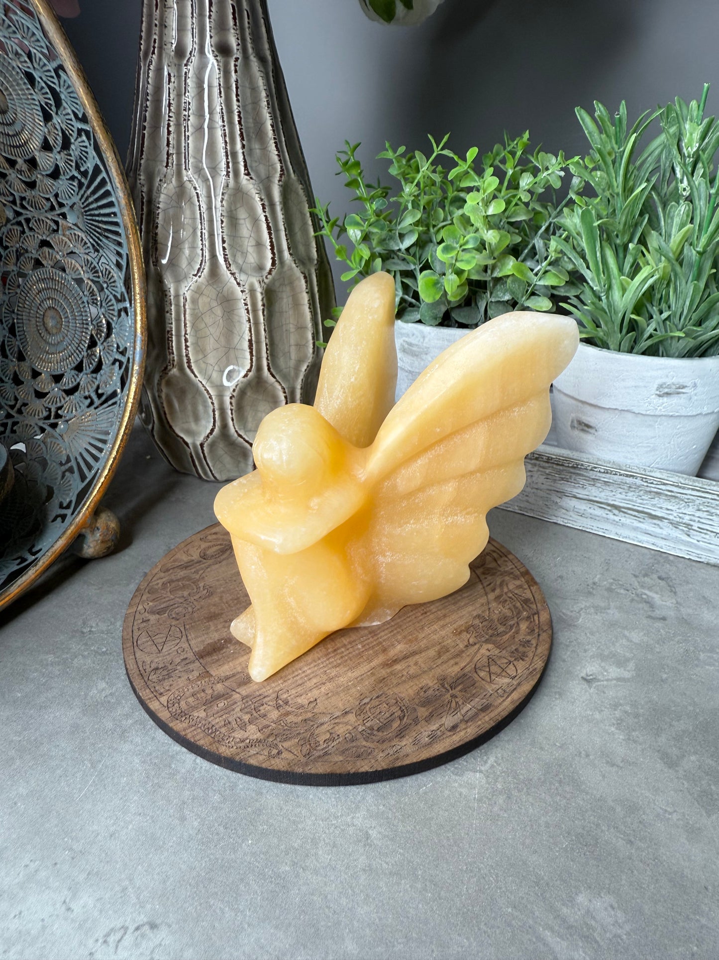 Yellow Calcite Sitting Fairy Crystal Carving