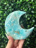 Blue Aragonite Standing Moon Crystal Carving - Pakistan - B