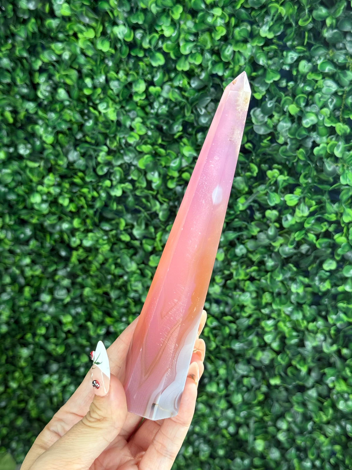 Pink Jelly Agate Obelisk Tower Crystal Carving - F 185g