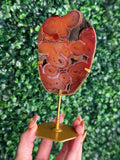 Red Carnelian Slab A from Indonesia with gold stand