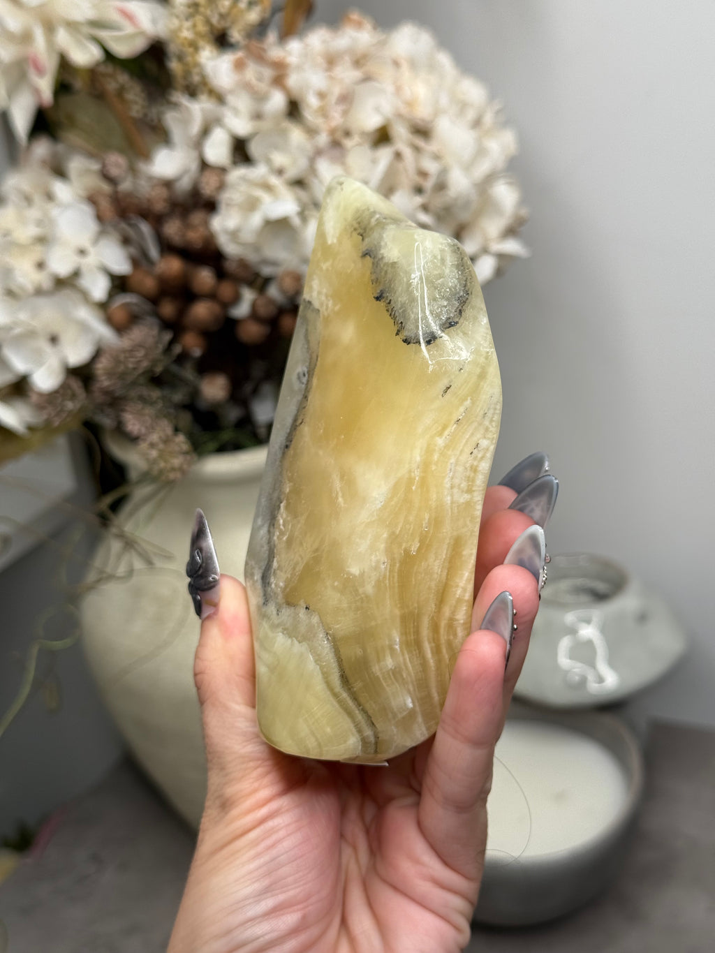 Yellow Aragonite Freeform Crystal Carvings U - Pakistan