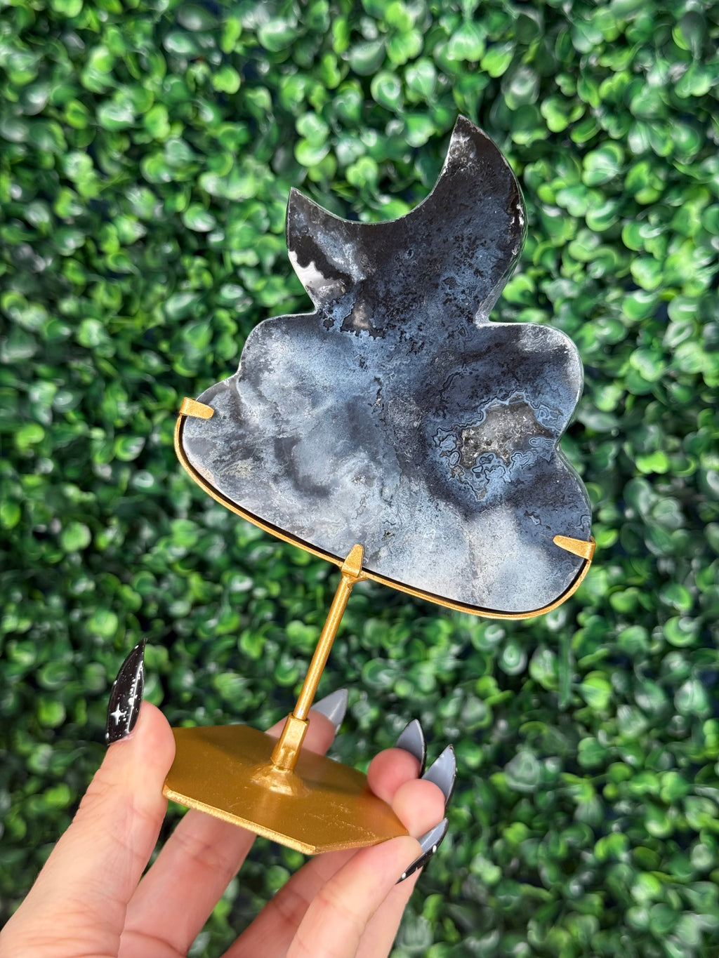 Blue Plume Agate Cloud & Moon Crystal Carving - A