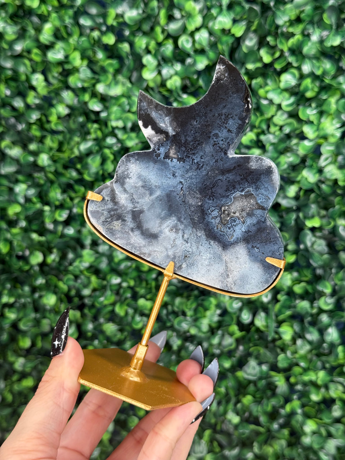 Blue Plume Agate Cloud & Moon Crystal Carving - A