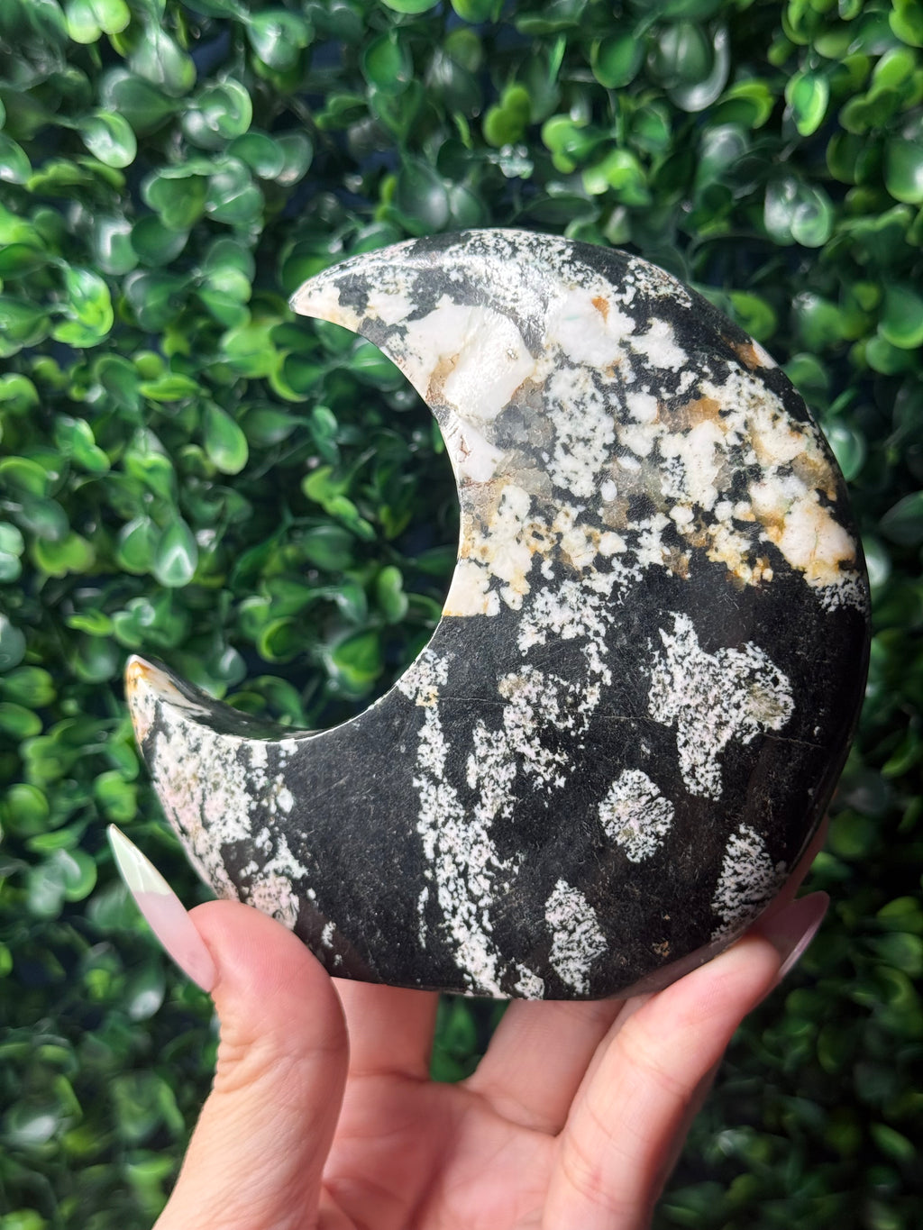 Snowflake Obsidian Standing Moon Crystal Carving - Pakistan - B