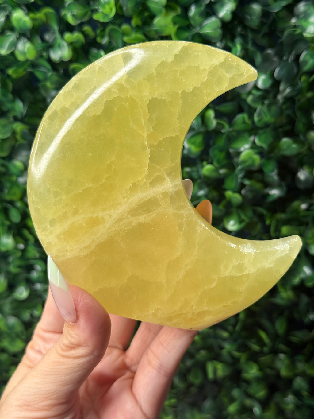 Lemon Calcite Standing Moon Crystal Carving - Pakistan - A - Imperfect